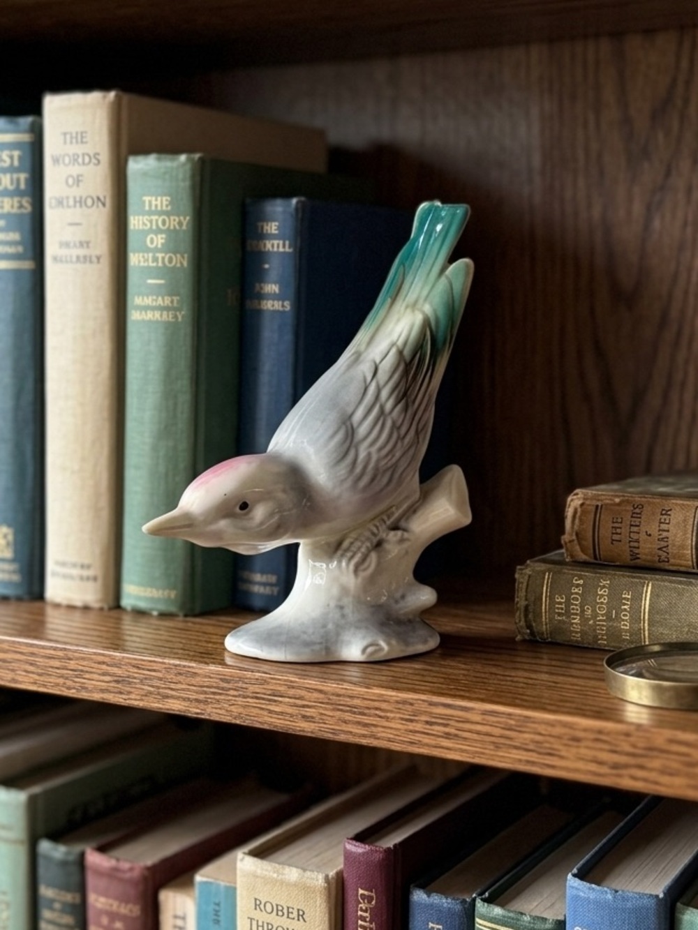 1950s Royal Copley Nuthatch Air Brushed Bird Figurine Ceramic Mid Century Decor